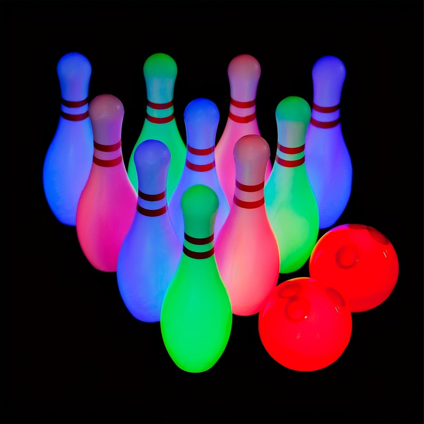 Light Up Kids Bowling Set 10 Glow Bowling Pins & 2 Balls Indoor Outdoor Bowling Game for Boys Girls Toddlers – 7.87" Tall Pins Fun Birthday Holiday Gift Toy for Ages 3+