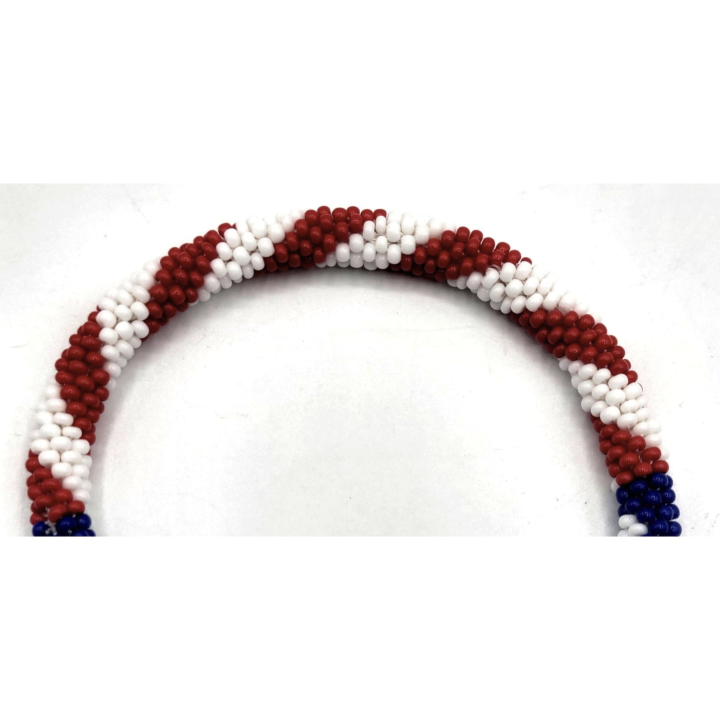 Set of 2 Handmade USA Flag Patriotic Glass Bead Bracelets – Boho Roll-On Crochet Bangles for Men & Women, Nepal Artisan Jewelry, Red White Blue Beaded Bracelet Set, 4th of July Gift