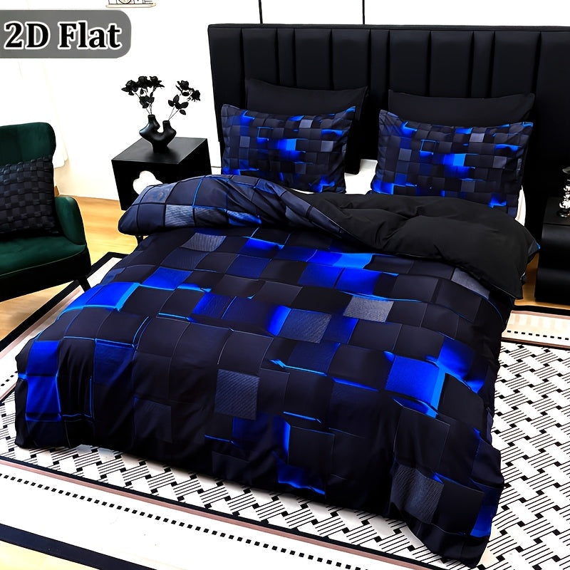 Red & Blue Plaid Duvet Cover Set – 3-Piece Digital Print Bedding, All-Season Quilt Cover with Pillowcases, Twin Full Queen King, Machine Washable, No Filling Included