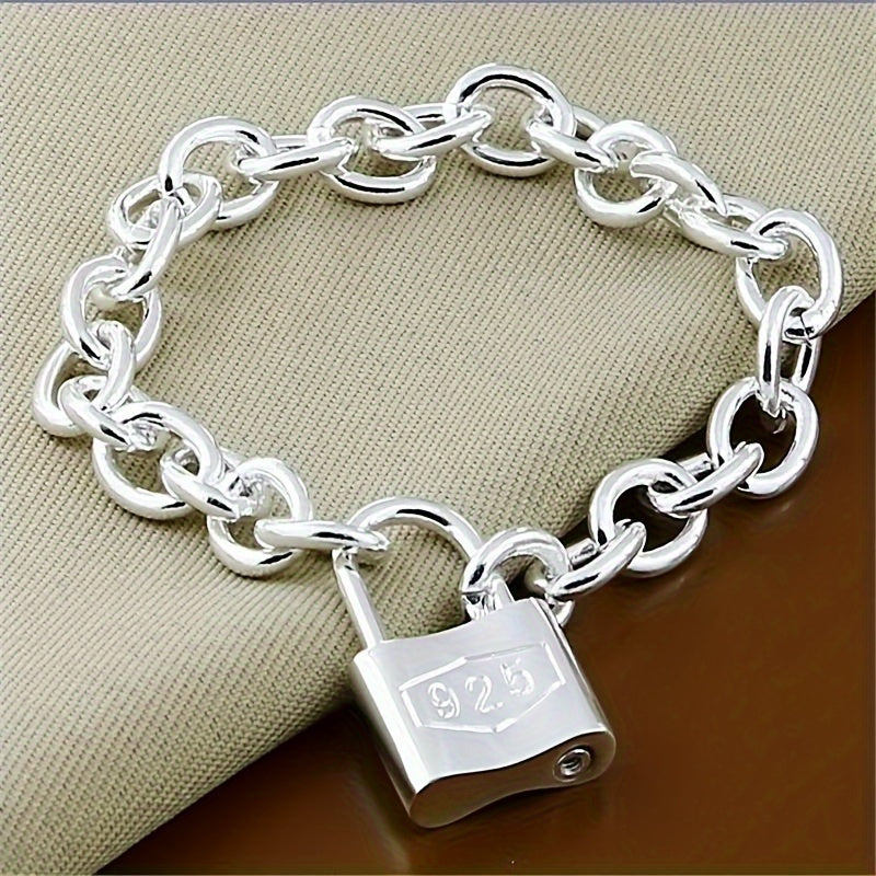 925 Sterling Silver Chain Bracelet for Women – Dainty Korean Boho Lock Clasp Pendant Bracelet, Hypoallergenic, Lightweight 2g, Perfect Gift for Her