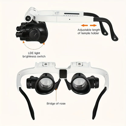 Head Mounted Magnifier 8X 15X 23X Hands-Free Dual Lens Magnifying Glasses with Adjustable Headband for Jewelry Making Electronics Repair Crafting Reading and Precision Work