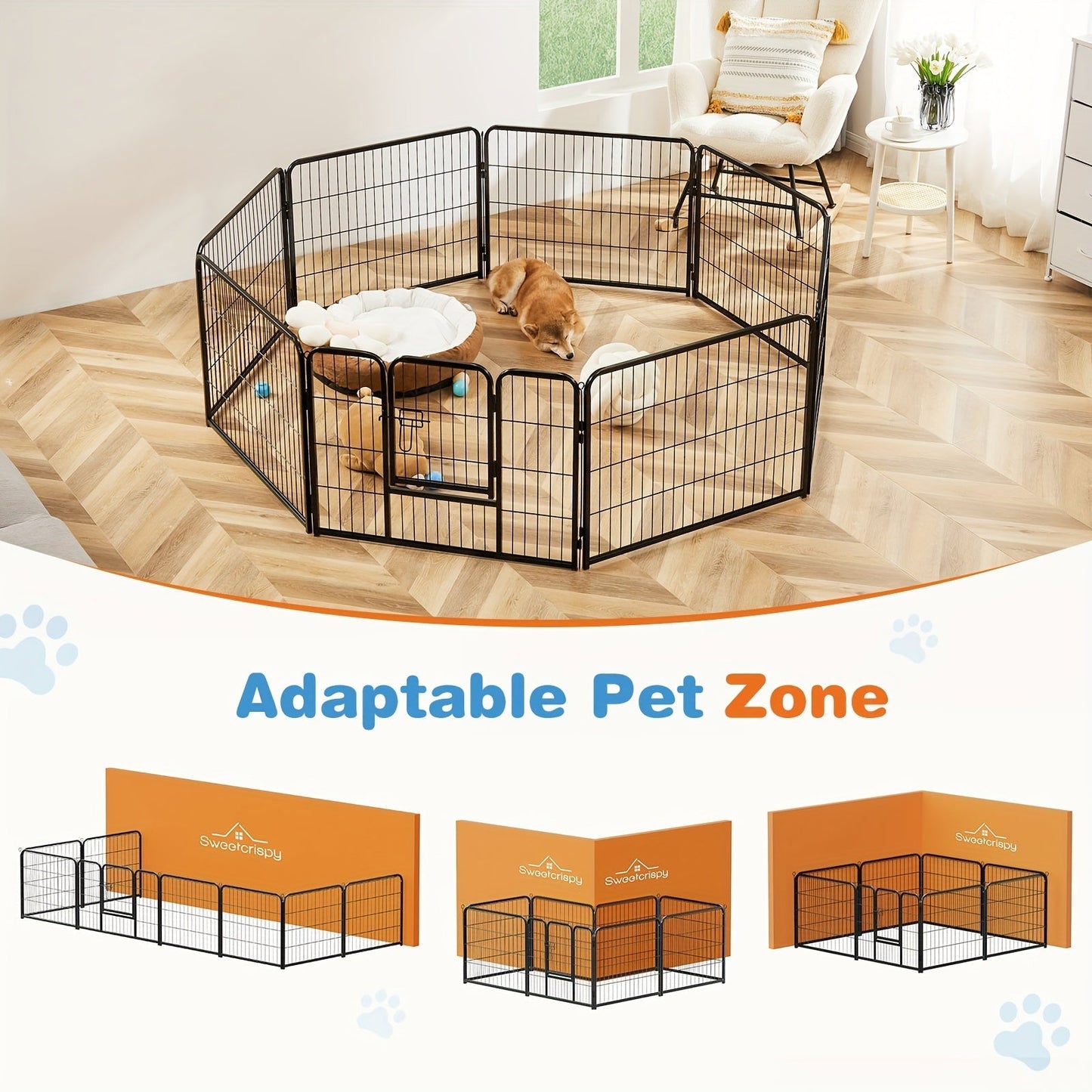 Dog Playpen 8 or 16 Panel DIY Metal Kennel with Door for Large Medium Small Dogs – 24 32 40 Inch Indoor Outdoor Puppy Pen Easy to Assemble & Move