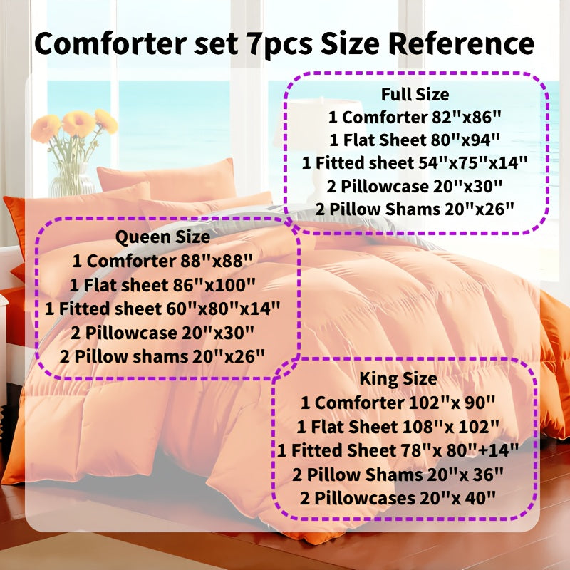 7 Piece Comforter Set Queen King Size – Soft Microfiber Pinch Pleated Bed in a Bag with Comforter, Fitted Sheet, Flat Sheet & 4 Pillowcases, All-Season Bedding Set for Home & Dorm