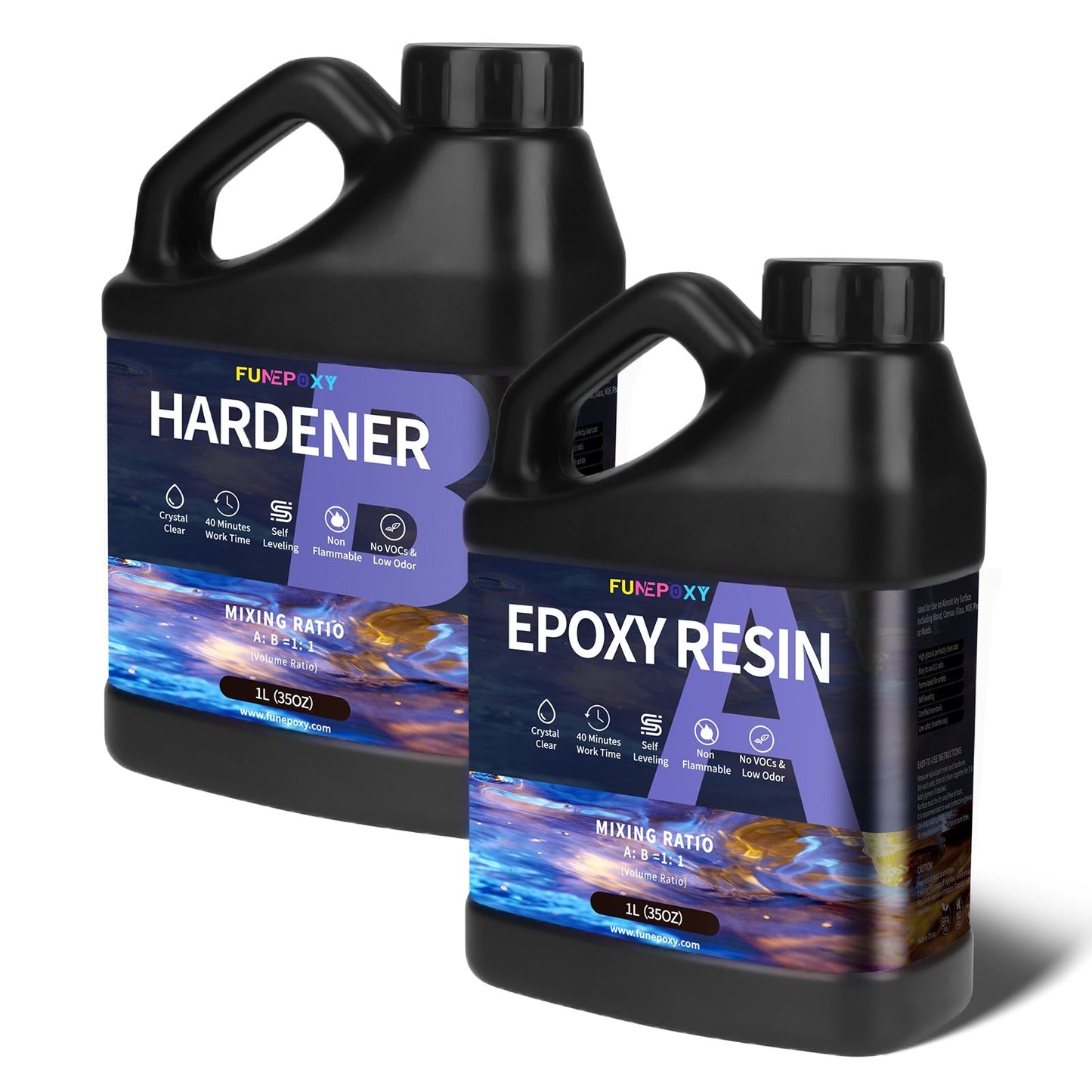 FUNEPOXY Crystal Clear Epoxy Resin Kit 1:1 Self-Leveling High-Gloss Finish for Tabletop Bar Top Live Edge Tables Casting Resin Art Jewelry Making 16oz 32oz 64oz 1 Gallon 2 Gallon
