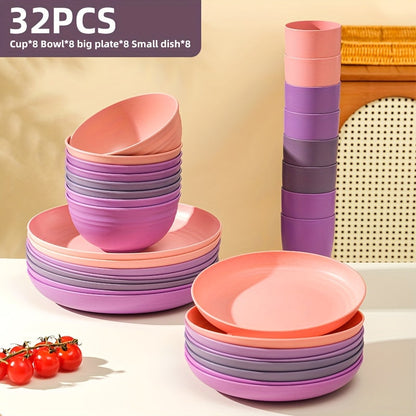 Black Wheat Straw Tableware Set – 16/32 Piece Unbreakable Eco-Friendly Plates Dessert Plates Bowls & Cups for 4-8 People, Outdoor Camping Party Wedding Halloween Kitchen Accessories