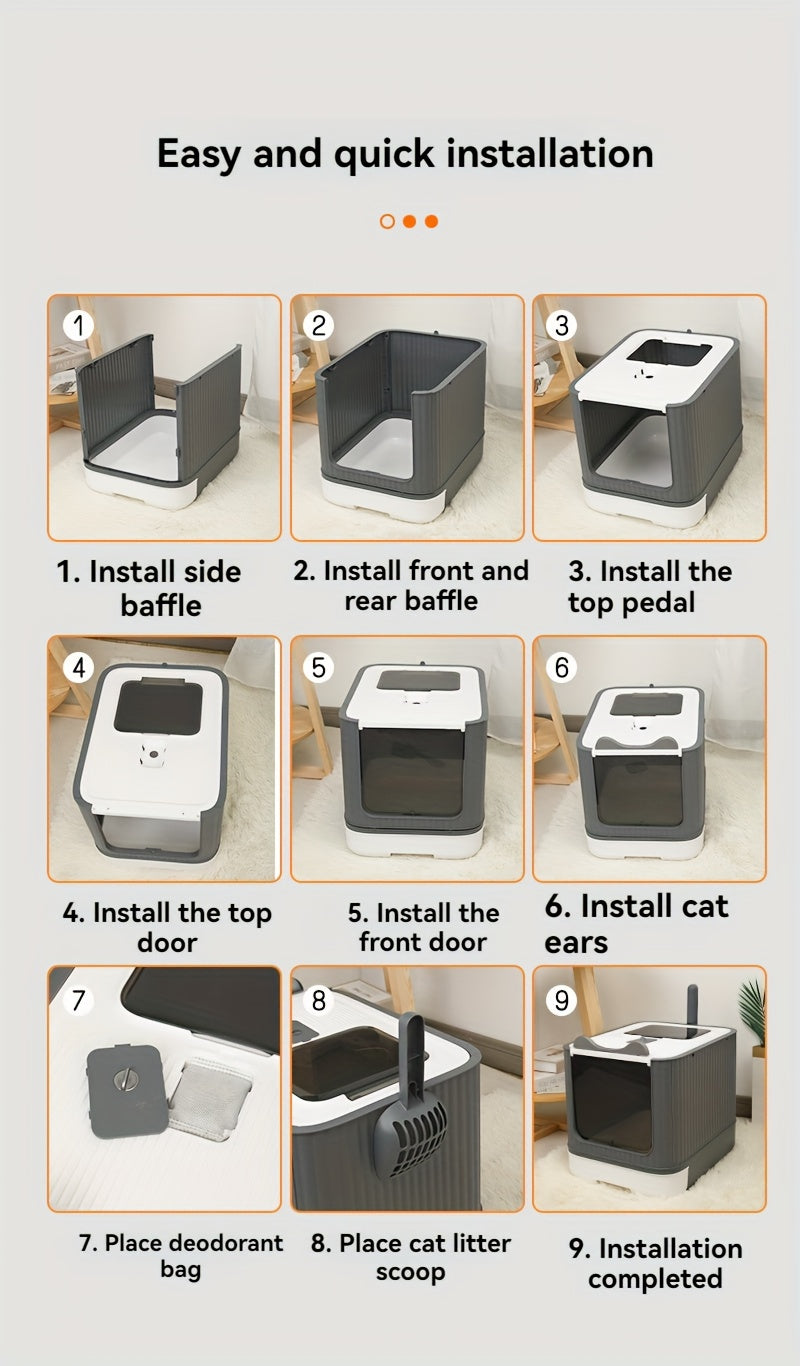 Large Enclosed Cat Litter Box with Lid - Covered Design for Odor Control & High Privacy, Easy Clean Modern Cat Toilet for Multiple Cats, Includes Garbage Bags, Extra Large Cat Litter Box Furniture