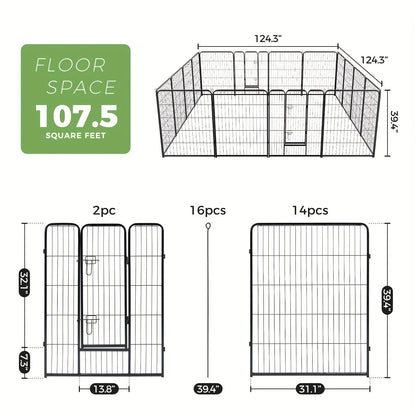 Dog Playpen 8 or 16 Panel DIY Metal Kennel with Door for Large Medium Small Dogs – 24 32 40 Inch Indoor Outdoor Puppy Pen Easy to Assemble & Move