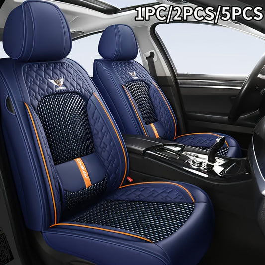 Universal Car Seat Covers Faux Leather Waterproof – Full Set 5-Seat or 2 Front Seats for SUV Sedan Pickup, 3D Diamond Sponge Cushion, Stretchable Non-Slip