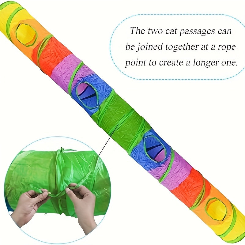 Collapsible Cat Tunnel with Ball & Peek Holes – 3-Way S-Shaped Foldable & Connectable Rainbow Tube Toy for Indoor Cats & Kittens, Customizable Play Layout