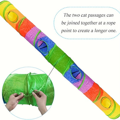 Collapsible Cat Tunnel with Ball & Peek Holes – 3-Way S-Shaped Foldable & Connectable Rainbow Tube Toy for Indoor Cats & Kittens, Customizable Play Layout