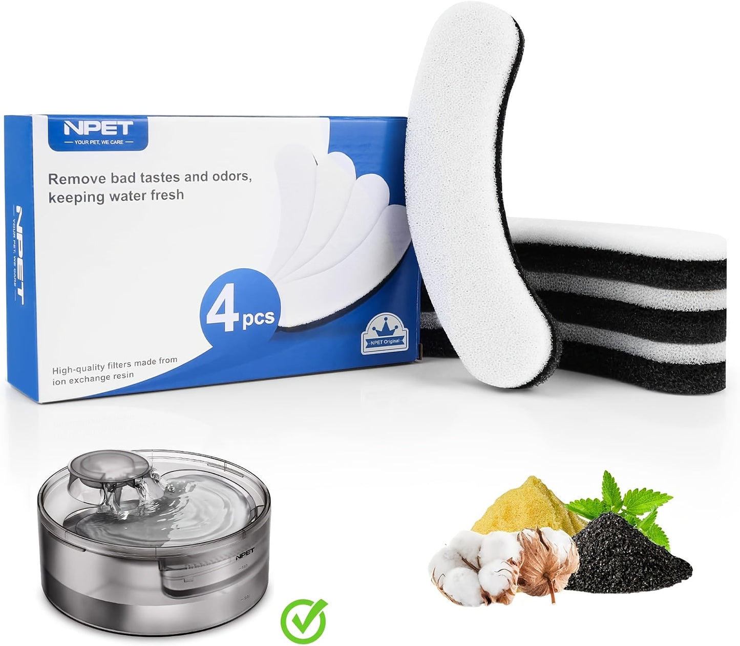 Dog Cat Water Fountain Replacement Filters 4/8/16/20/24 Pack Activated Carbon Multi-Filtration Compatible with NPET DF10 DF30 Automatic Pet Water Dispenser