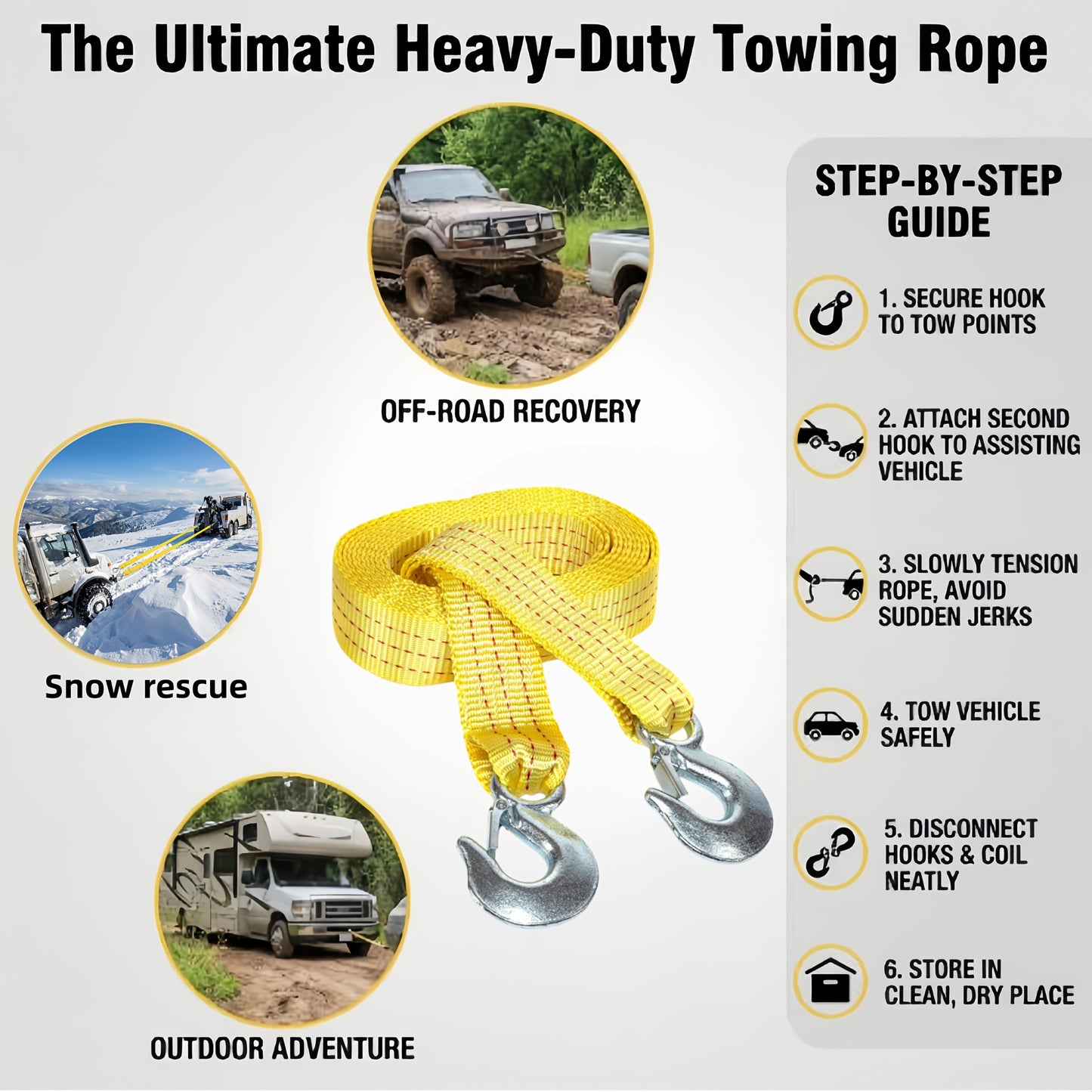 Heavy Duty Recovery Tow Strap 11000 LBS 4M/13FT – Forged Steel Hook Trailer Winch Strap for Off-Road Vehicle Rescue, Emergency Towing for SUV Truck Pickup 4x4, Essential Off-Road Recovery Kit