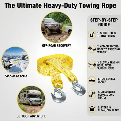 Heavy Duty Recovery Tow Strap 11000 LBS 4M/13FT – Forged Steel Hook Trailer Winch Strap for Off-Road Vehicle Rescue, Emergency Towing for SUV Truck Pickup 4x4, Essential Off-Road Recovery Kit