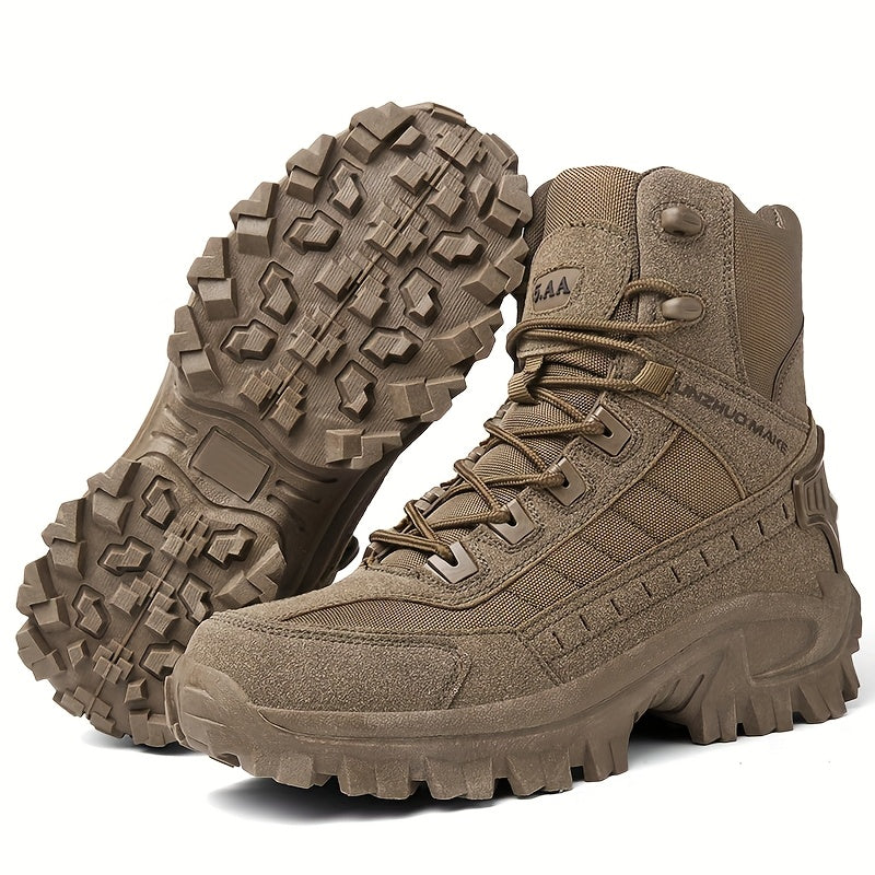 Men's Lightweight High-Top Tactical Hiking Boots – Slip-Resistant Durable Outdoor Boots for Jungle Hiking, Hunting & Adventure Travel, All-Season, Army Green Dark Brown Sand, US 6.5-12