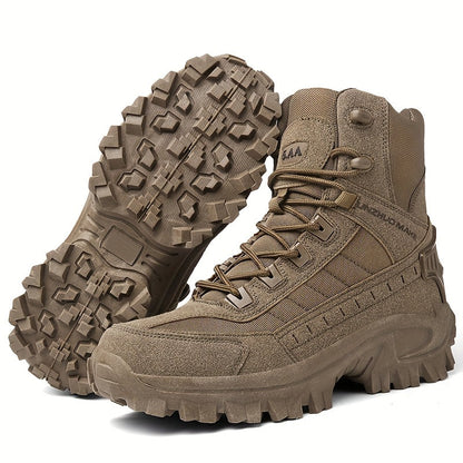 Men's Lightweight High-Top Tactical Hiking Boots – Slip-Resistant Durable Outdoor Boots for Jungle Hiking, Hunting & Adventure Travel, All-Season, Army Green Dark Brown Sand, US 6.5-12