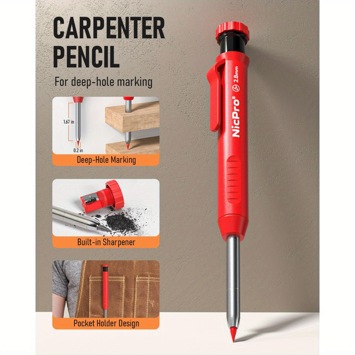 Carpenter Pencil Set with Sharpener – Mechanical Pencils with Refills, Automatic Center Punch & Carbide Scribe Tools in Sturdy Case, 15/16/17/18/27-Piece Pro Marking Kit for Woodworking