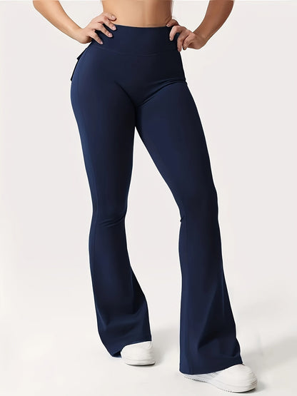 Women's 3-Piece High Waist Flare Yoga Pants Set with Belt and Pockets, Scrunch Butt Lifting Squat Proof 90% Polyester Stretchy Flared Leggings for Workout Gym Running Casual Wear