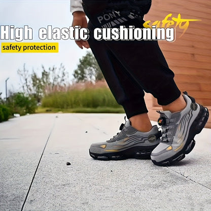 Steel Toe Work Shoes for Men & Women – Lightweight Breathable Safety Sneakers with Anti-Slip Sole, Low-Top Round Toe – Ideal for Construction, Warehouse, Outdoor & Camping (Black/Grey, US 5–12.5)
