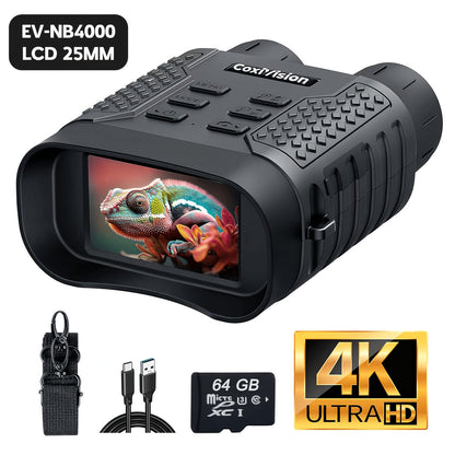 4K Night Vision Goggles for Adults 48MP Camera 3.1 Inch Screen 4400mAh Rechargeable Battery 7-Level IR Adjustment 100% Darkness View 4K Video 64GB Card for Hunting Security Camping 25mm 50mm