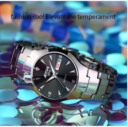 Men's Luminous Quartz Business Watch with Dual Date Calendar – Elegant Zinc Alloy Case, Simple Trend Design, Dress & Casual Wear
