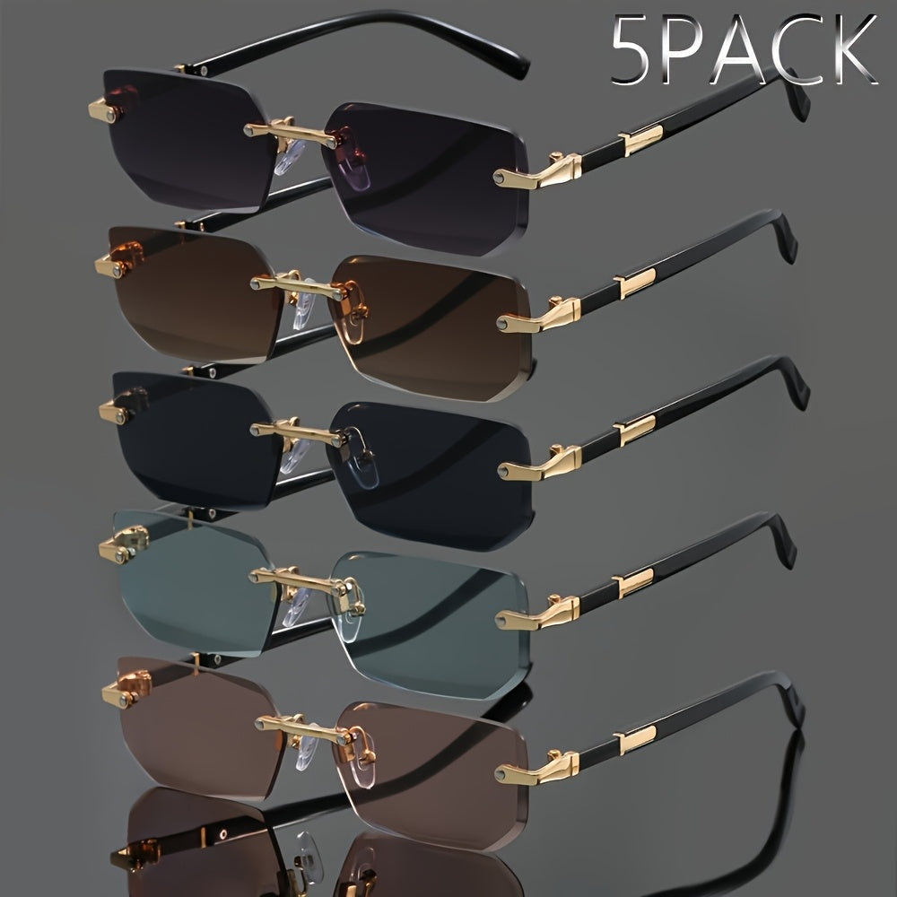 Frameless Metal Fashion Glasses Set 5pcs Unisex Classic Trendy Rimless Eyewear for Men Women - Summer Party Street Style Photography Holiday Gift