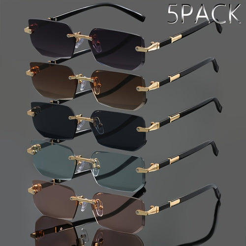 Frameless Metal Fashion Glasses Set 5pcs Unisex Classic Trendy Rimless Eyewear for Men Women - Summer Party Street Style Photography Holiday Gift