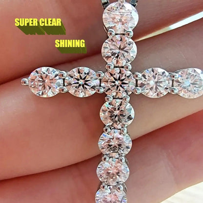 Moissanite Cross Necklace 925 Sterling Silver 11ct Brilliant Cut Pendant Necklace for Women - Luxury Hypoallergenic Religious Jewelry Gift for Her Valentine's Day Christmas