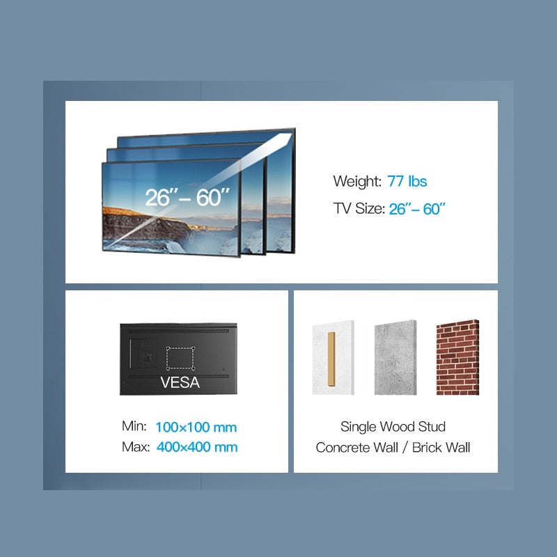 Full Motion TV Wall Mount for 26-60 Inch TVs Up to 77 lbs Swivel Tilt Extension Arm Stainless Steel TV Bracket Max VESA 400x400mm Fits Most Flat Curved Screen TVs