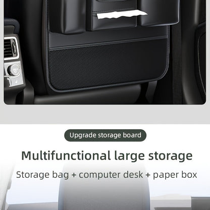 Car Seat Back Organizer PU Leather – Multifunctional Back Seat Storage Bag with Foldable Dining Table, Cup Holder & Travel Pockets, Universal Fit for Cars SUVs Trucks, Road Trip Accessories