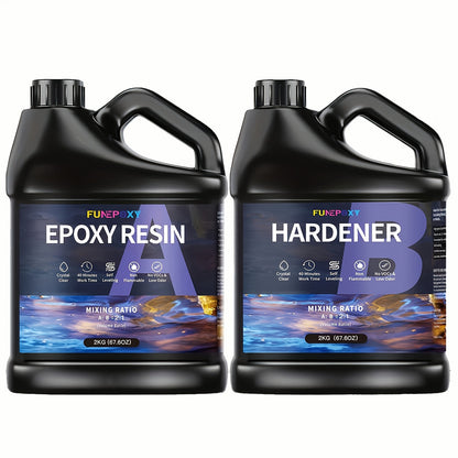 FUNEPOXY Crystal Clear Epoxy Resin Kit 1:1 Self-Leveling High-Gloss Finish for Tabletop Bar Top Live Edge Tables Casting Resin Art Jewelry Making 16oz 32oz 64oz 1 Gallon 2 Gallon
