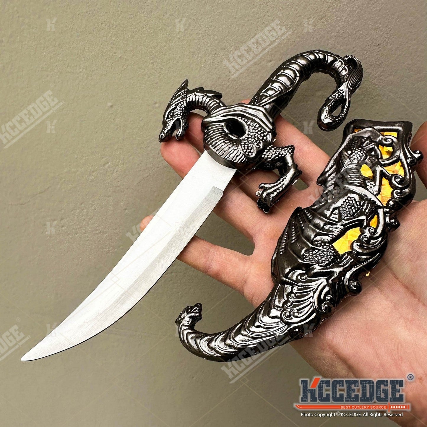 Medieval Dragon Fantasy Fixed Blade Knife with Scabbard 9 Inch – Non-Sharpened 440 Stainless Steel, Cosplay Prop, Historical Replica, Home Decor Collectible, 5 Colors