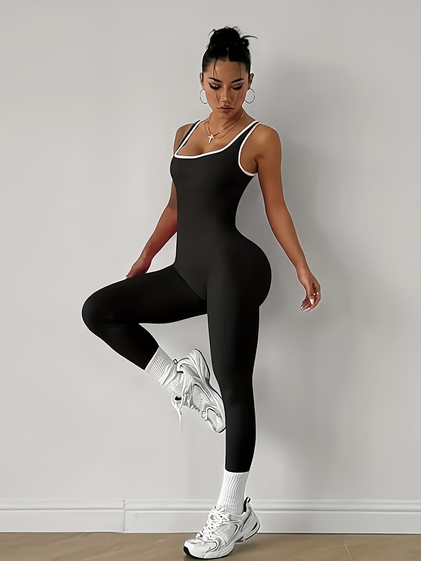 Women's Sleeveless Square Collar Jumpsuit – 90% Nylon Stretch Fabric, Thick & Opaque Active Wear for Yoga, Pilates, Running, Fitness & Everyday Events, Sizes S-XL, Multiple Colors