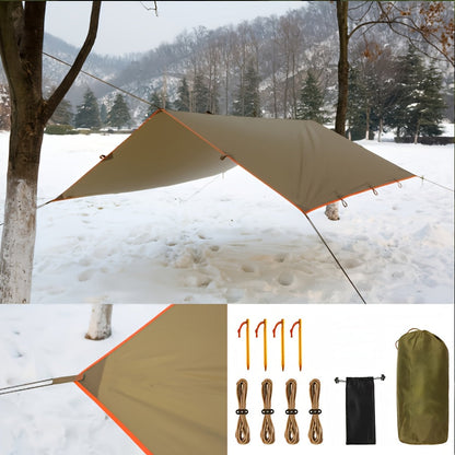 Outdoor Camping Tarp Canopy with UV Protection & Alloy Bracket – Portable Foldable 4-Person Shelter for Backpacking, Hiking, Garden & Outdoor Survival | All-Season Camping Awning