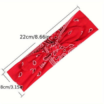 6-Pack Bohemian Paisley Bow Elastic Headbands for Women – Loose Elastic Headscarves in 6 Colors (Sky Blue, Black, Navy, Wine Red, White, Red), All Seasons Outdoor & Daily Wear