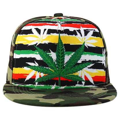 Rasta MJ Leaf 3D Embroidered Flat Bill Snapback Cap – Hip Hop Reggae Hat, Adjustable Snapback, One Size Fits Most, Unisex Streetwear Baseball Cap