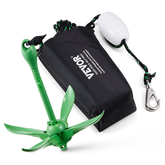 VEVOR Kayak Anchor Kit 3.5 lb Folding 4-Fluke with 26.2 ft Marine Rope, Buoy & Snap Hook - Corrosion-Resistant Paddle Board Anchor for Kayaks, Canoes, SUP & Small Boats