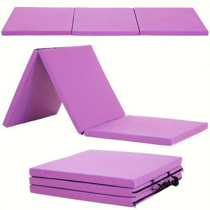 Tri-Fold Yoga Mat Heavy Duty Non-Slip Gymnastics Exercise Mat with Carrying Handles – High-Density Foam Folding Workout Mat for Home Gym, MMA, Wrestling, Stretching & Fitness Training for Men & Women