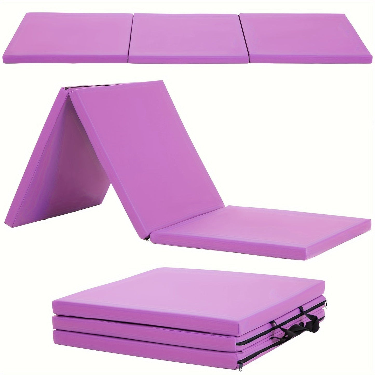 Tri-Fold Yoga Mat Heavy Duty Non-Slip Gymnastics Exercise Mat with Carrying Handles – High-Density Foam Folding Workout Mat for Home Gym, MMA, Wrestling, Stretching & Fitness Training for Men & Women