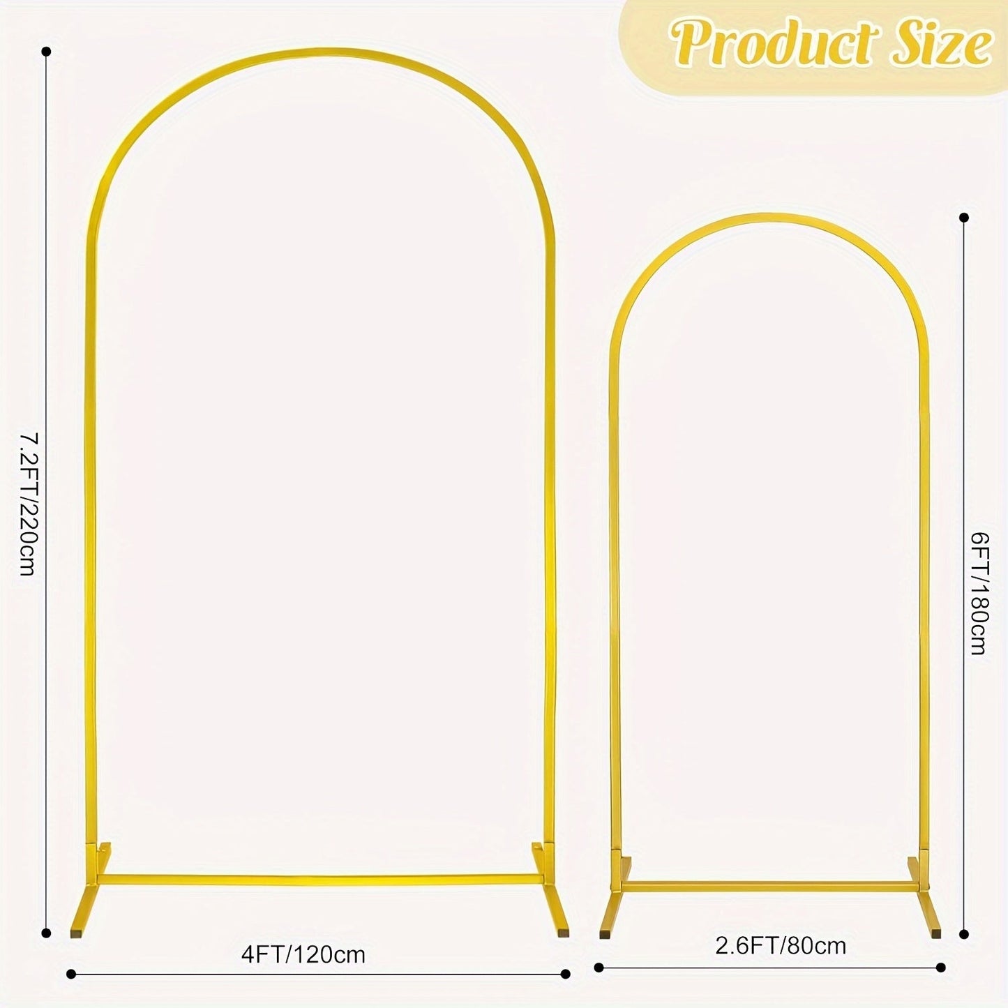 2Pcs Metal Wedding Arch Backdrop Stand Set 7.2FT + 6FT Gold Powder Coated Steel Frame – Easy Assembly Balloon Flower Arch for Wedding, Birthday, Eid, Ramadan & Indoor Outdoor Party Decor