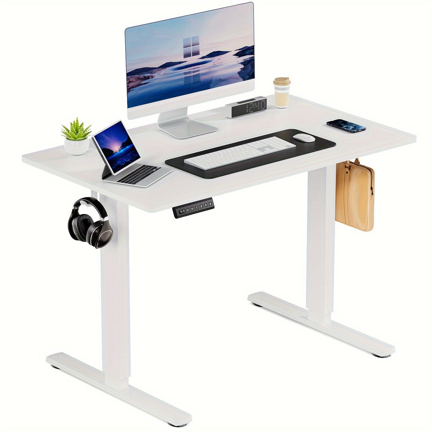 63 Inch Electric Standing Desk – Height Adjustable Sit-Stand PC Workstation with Wood Desktop, Home Office, Bedroom & Gaming Room Computer Work Table for Small Spaces