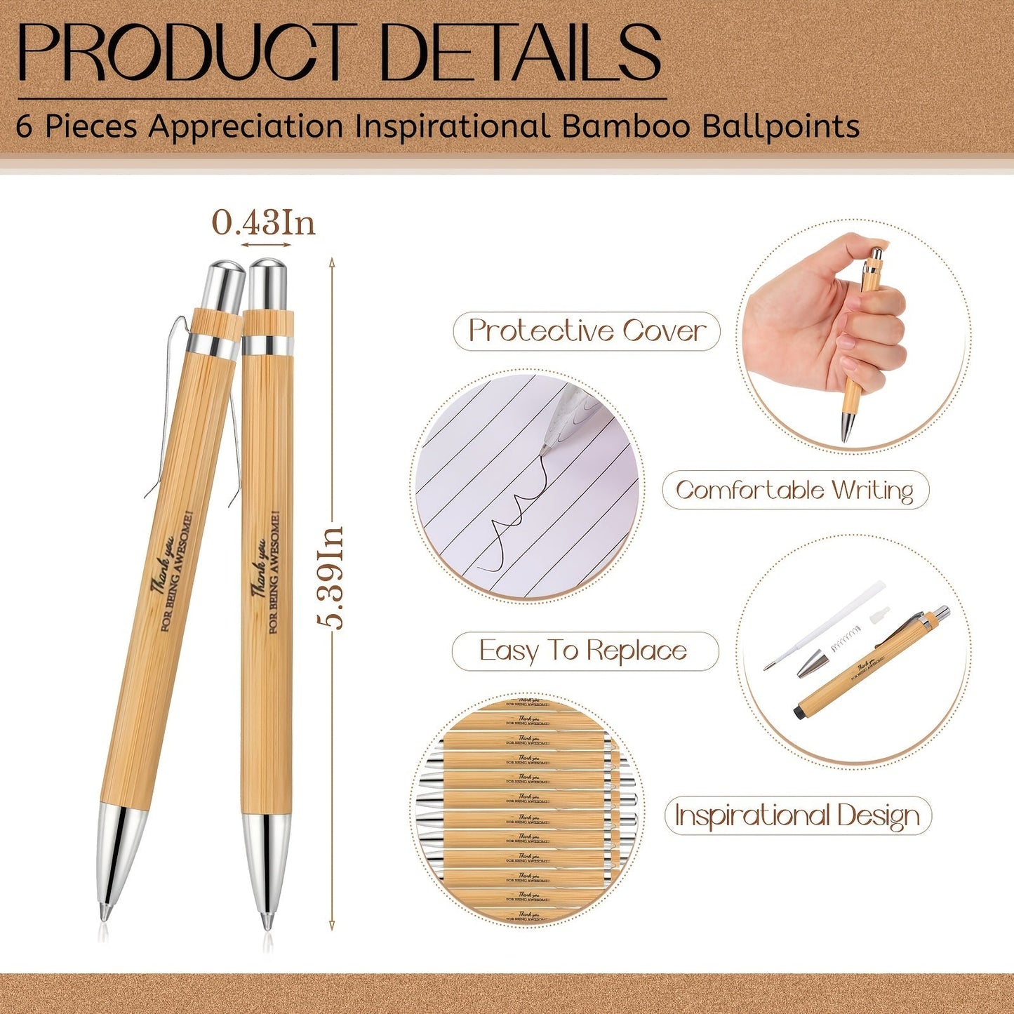 24-Piece Inspirational Gift Set Bamboo Retractable Pen Keychain Gratitude Notebook Gift Bag Bulk Appreciation Gifts for Employees Teachers Thanksgiving Christmas