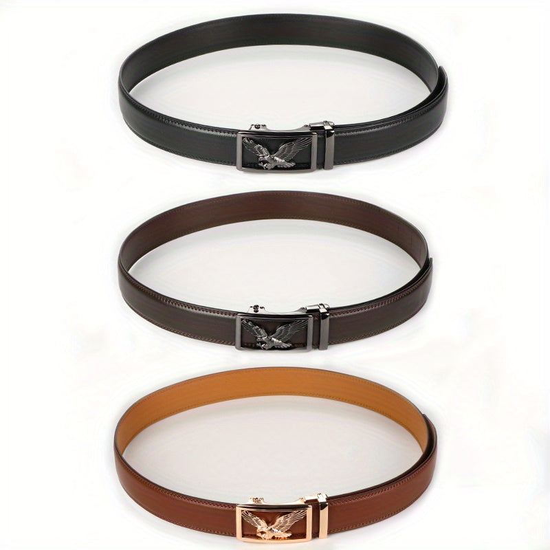 2pcs Men's Genuine Leather Belt Set with Automatic Ratchet Buckle – Adjustable Comfort Fit for 30"-44" Waist, Business & Casual Dress Belts in Black Light Brown & Black Dark Brown