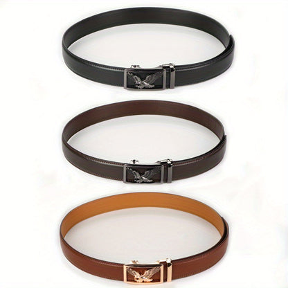 2pcs Men's Genuine Leather Belt Set with Automatic Ratchet Buckle – Adjustable Comfort Fit for 30"-44" Waist, Business & Casual Dress Belts in Black Light Brown & Black Dark Brown