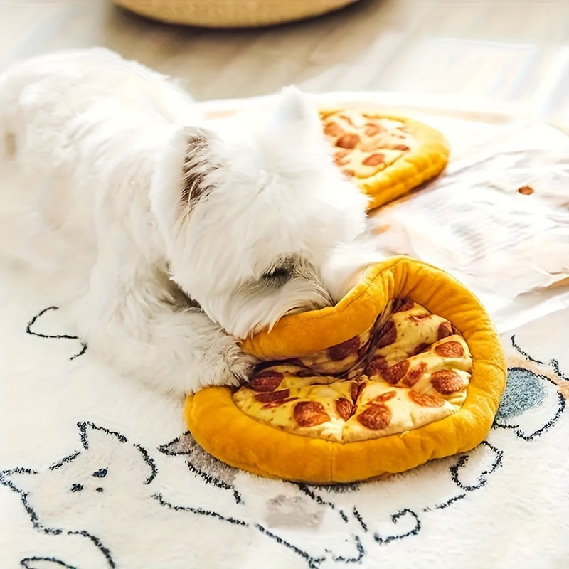 Squeaky Pepperoni Pizza Plush Dog Toy – Soft Polyester Interactive Squeaker Chew Toy for All Breeds, Fun Food-Themed Dog Toy for Puppies & Adult Dogs