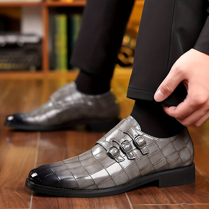 Men's Stone Textured Monk Strap Dress Shoes Slip-On Formal Loafers – Fashion Elegant Oxford Style for Business, Wedding & Special Occasions, Sizes US 6–12.5