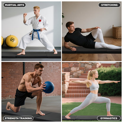 Tri-Fold Yoga Mat Heavy Duty Non-Slip Gymnastics Exercise Mat with Carrying Handles – High-Density Foam Folding Workout Mat for Home Gym, MMA, Wrestling, Stretching & Fitness Training for Men & Women