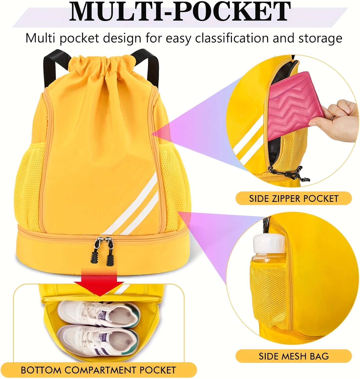 Lightweight Sports Drawstring Backpack for Men & Women | Gym Bag for Basketball Yoga Fitness | Spacious Polyester Shoulder Bag with Drawstring Closure & Inner Pouch | 6 Colors