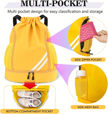 Lightweight Sports Drawstring Backpack for Men & Women | Gym Bag for Basketball Yoga Fitness | Spacious Polyester Shoulder Bag with Drawstring Closure & Inner Pouch | 6 Colors