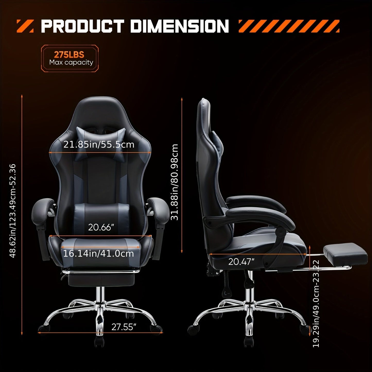 Ergonomic Gaming Chair with Footrest & Lumbar Support – Racing Style Esports Computer Chair, Fixed Armrests, Adjustable Recliner, Home Office Desk Chair for Adults