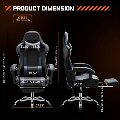 Ergonomic Gaming Chair with Footrest & Lumbar Support – Racing Style Esports Computer Chair, Fixed Armrests, Adjustable Recliner, Home Office Desk Chair for Adults